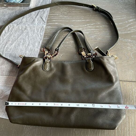 TALBOTS Soft Pebbled Leather Satchel Crossbody Shoulder Bag Olive Green Purse - Picture 8 of 16